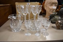 Six Cumbria Crystal air twist stem 'Keswick' small wine glasses measuring 18cm sold together with