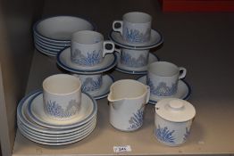 A part Hornsea pottery tea service, decorated having blue and grey foliage on a white ground, (25).