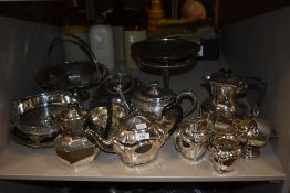 A group of silver plated coffee pots, largest h21cm, sold together with various other silver