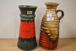 An ususual Scheurich-Keramik West German jug in caramel and red colour on a glaze ground,