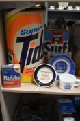 A Tide laundry detergent advertising cylinder sold together with a Surf Blue laundry detergent box