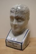 A modern reproduction crackle glazed pottery Phrenology head, marked 'by L.N Fowler' 28cm