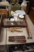 An assortment of mixed items to include a vintage Chinese paktong and enamel opium/tobacco pipe, a