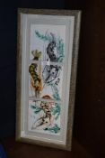 A group of three framed hand painted tiles, believed to be Japanese and decorated with Prawns,