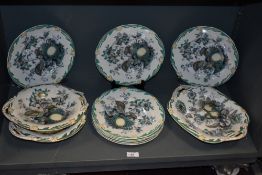 A group 19th century William Brownfield dessert plates, having hand coloured green fruit and foliage
