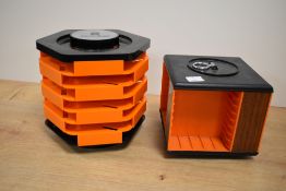 A retro Cass-bar revolving cassette holder, h18cm, sold together with another retro cassette