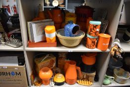 A large assortment of 1970s kitchenalia including a wetheriggs pottery salt kit, a meat grinder,