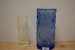 Two decorative vintage/retro Whitefriars style Ravenhead glass bark textured vases, one large with