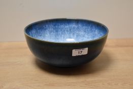 A rare Denby bowl in midnight blue glaze, makers mark and signed to base, w22cm