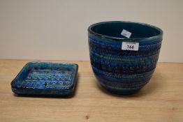 A mid-century Bitossi Rimini Blue Gatto ceramic Jardiniere, impressed mark to base, h16cm, sold