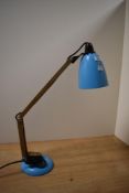 A vintage angle poise lamp having turquoise colour base and shade, h50cm