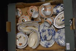 A vintage Corona Joey the Clown part tea service, (14), sold together with a blue and white part tea