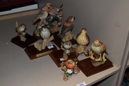 Eight pottery bird studies by Leonardo, to include Robin, Wren and Thrush etc.