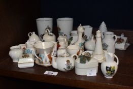A collection of Crested china ware, to include The Bridge in Baslow, Ripley at York, Egyptian