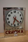 A vintage Smiths Sectric Craven 'A' Tobacco advertising wall clock, h36cm Condition report: Crack to