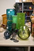 A group of vintage art glass vases the largest measuring 36cm tall sold alongside a Danish