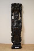 A 17th or 18th century carved oak panel / pillaster decorated with central figure, h50cm
