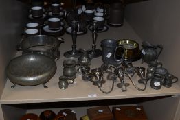 A Abbey precision brass barometer, w18cm, sold together with a Pewter horn mug, a pair of silver
