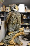 A large and impressive Capo Di Monte limited edition porcelain owl study, by Bihdi, modelled perched