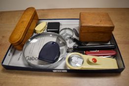 An assortment of items including magnifying glasses of various shapes and sizes, pen-knives etc.