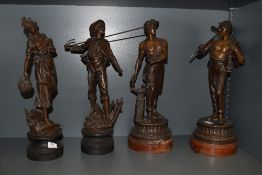 A group of 4 early 20th century French Spelter figures depicting rural characters, to include 'Le
