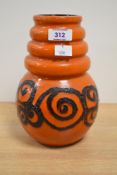 A mid-century West German ceramic vase, having globular form base and long lobbed neck, the base