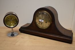 A 1940's oak cased 'Napoleon Hat' arched striking mantel clock, key and pendulum present, sold