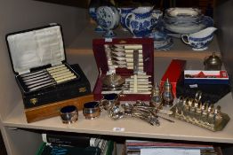 A collection of silver plated cutlery, to include a box of fish knives, salt and pepper, mustard