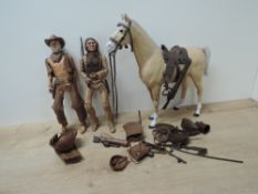 A Marx Johnny West Figure, Indian Chief and Thunderbolt Horse, with accessories present