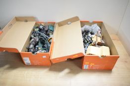 Two boxes of plastic figures and accessories including Playmobil, China Military etc