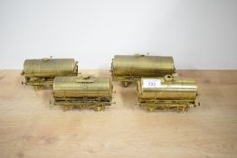 A set of four 0 gauge Bachmann Brass Works Oil and Petrol Tankers, all different, all unpainted