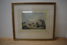 A coloured Aquatint by Havell, drawn by Calvert, View of the Manchester & Liverpool Railway, taken