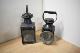 Two Railway Oil Lamps, BR (M) Tri-Colour Lens and S.E.R General Purpose Clear lens