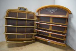 Two wooden display shelves of Danbury Mint Classic Cars of the 1950's and 1960's