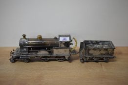 A Carvette Live Steam 4-4-0 Loco & Tender un-painted, (af)