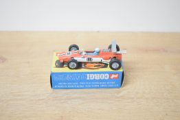 A Corgi Toys Die-cast, 158 Lotus-Climax F/1 Driver Controlled Steering orange no 8, in complete card