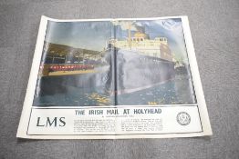 Railway Poster, Midland & Scottish Railway, The Irish Mail at Holyhead by Norman Wilkinson P.R.I,