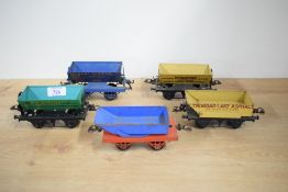 Five Hornby 0 gauge Tipper Wagons, Robert Hudson Ltd, Trinidad Lake Asphalt, Mcalpine x2 and one