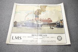 Railway Poster, Midland & Scottish Railway, Holyhead by Norman Wilkinson R.I, LMS, RMS Hibernia