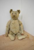 An original Steiff Bear having replacement plastic eyes, original stitched nose, missing stitching