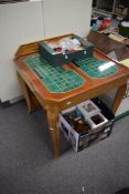 A modern marquetry Games Table, Roulette, Chess, Backgammon and playing card baize, Roulette Wheel