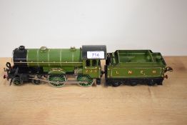 A Hornby clockwork 0 Gauge 4-4-0 LNER Loco & Tender, Yorkshire 234 in traditional green livery