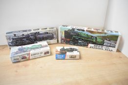 Four Airfix plastic kit 00 gauge Locomotives, Evening Star, BR Mogul, Prairie Tank and Saddle