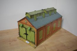 A Hornby Series Meccano Ltd tin plate O gauge No 2E2 Electrical Engine Shed, rare item with