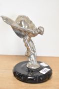 A Rolls Royce Spirit of Ecstasy on a painted metal base