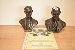 A pair of busts of Frederick Henry Royce and Charles Stewart Rolls, limited edition numbered 76,