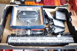 Two boxes of various vehicle lights and trailer parts
