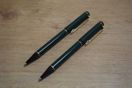 Two Waterman Centurion ballpoint pens in Green Laque