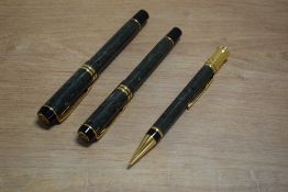 A Parker Duofold Centennial cartridge/converter fill fountain pen, roller ball pen and propelling