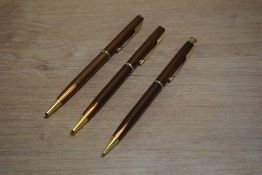 Two Parker Insignia ballpoint pens and a Propelling pencil in Laque Topaz